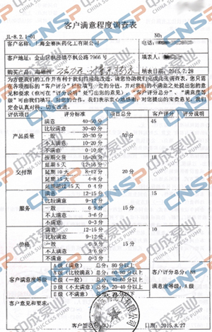 中成泵業(yè)2015年度客戶滿意度調(diào)查展示